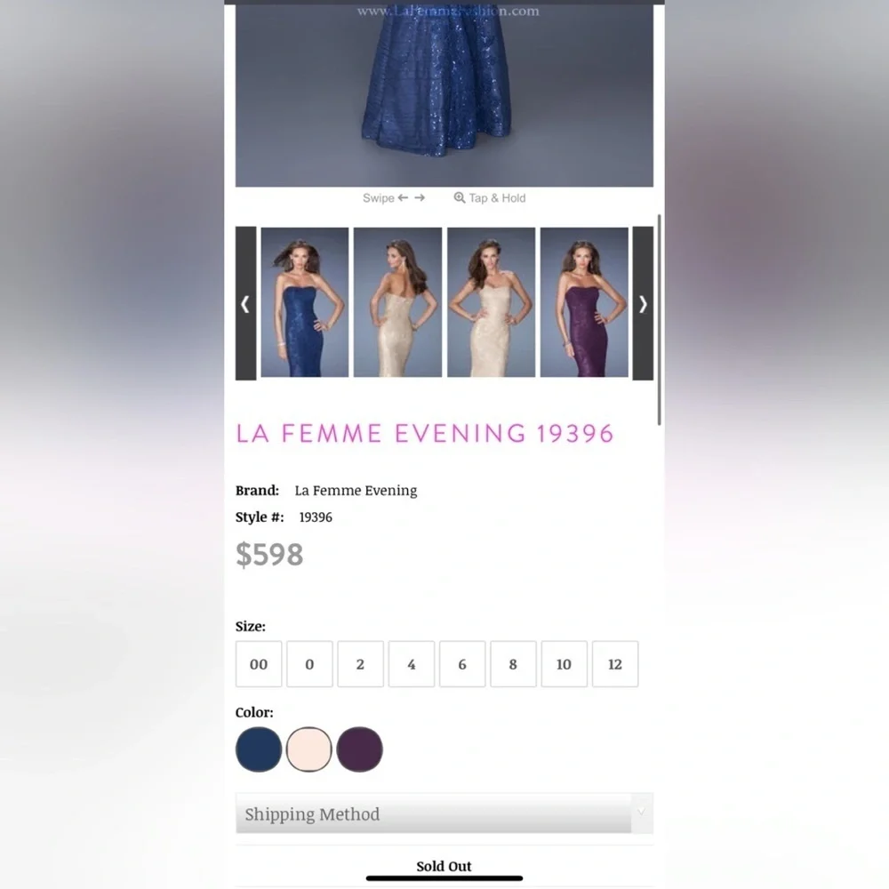 La Femme Navy Blue Floral Strapless Sequin Dress Gown